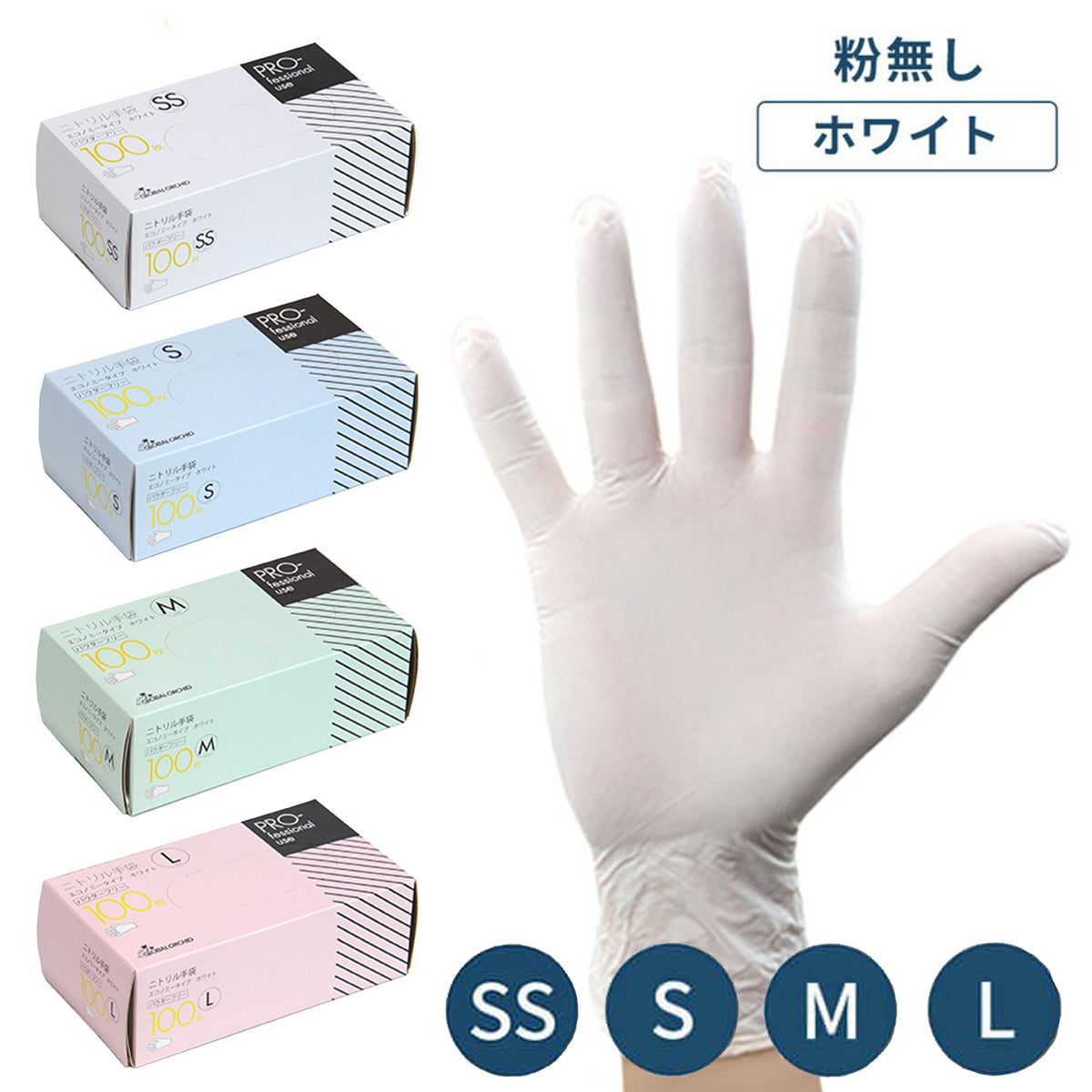 GOニトリル手袋 エコノミータイプ ホワイト 粉なし 100枚/箱