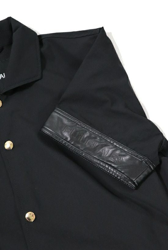 1PIU1UGUALE3 コーチシャツジャケット 半袖 フェイクレザー切り替え袖  (black/gold) Sサイズ