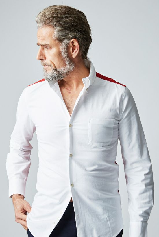 1PIU1UGUALE3 折り鶴 モノグラム COMBI シャツ  (white/red) S・M・L