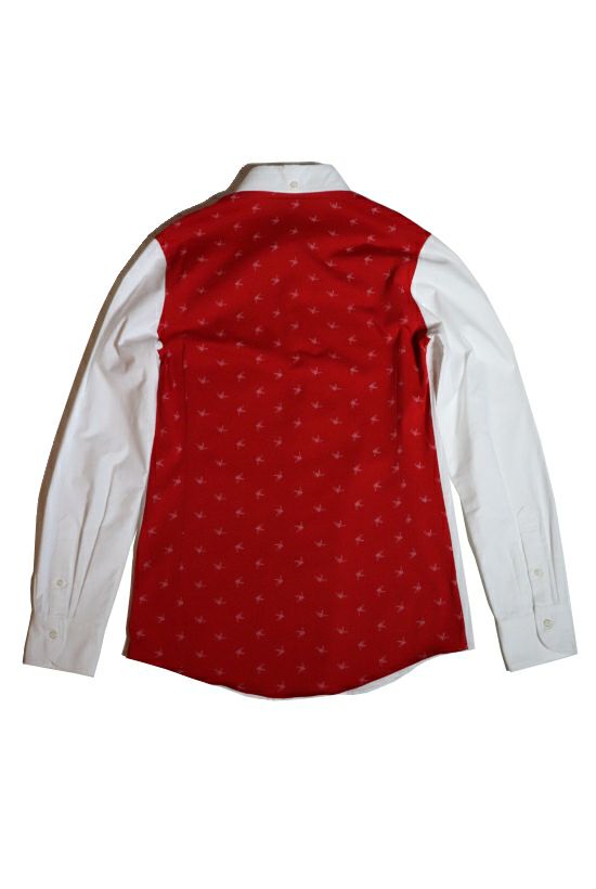 1PIU1UGUALE3 折り鶴 モノグラム COMBI シャツ  (white/red) S・M・L