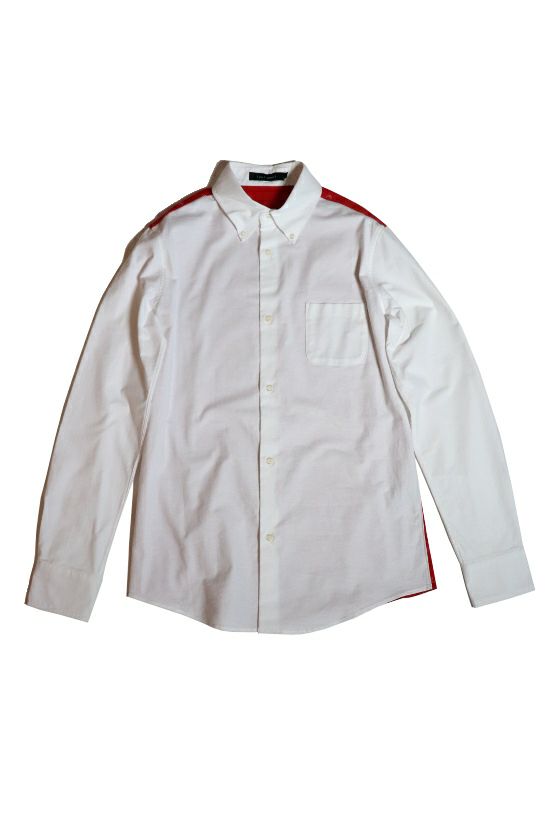 1PIU1UGUALE3 折り鶴 モノグラム COMBI シャツ  (white/red) S・M・L