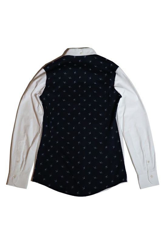 1PIU1UGUALE3 折り鶴 モノグラム COMBI シャツ  (white/navy) S・M