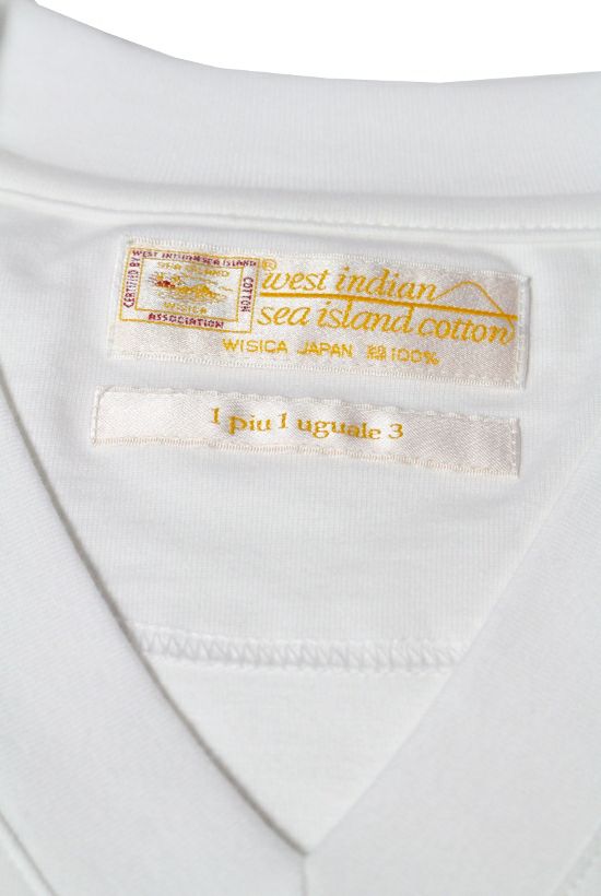 1PIU1UGUALE3 海島綿(シーアイランドコットン) 30/2 V-ネック Tシャツ  (white) S・M
