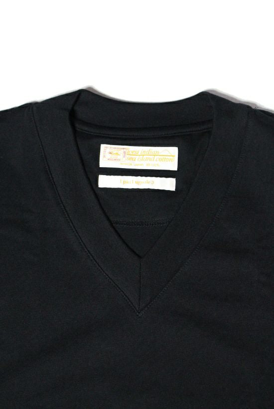 1PIU1UGUALE3 海島綿(シーアイランドコットン) 30/2 V-ネック Tシャツ  (black) S・M