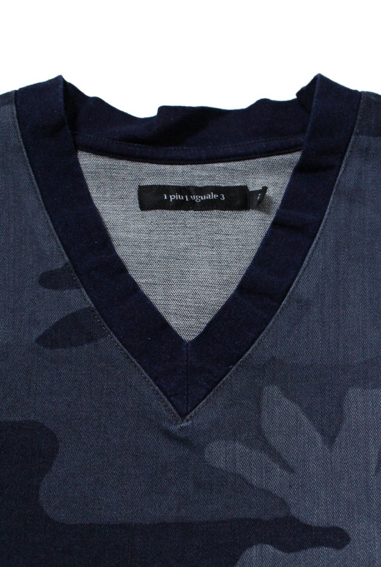 1PIU1UGUALE3 インディゴ ビッグカモ Tシャツ  (l.blue) Sサイズ