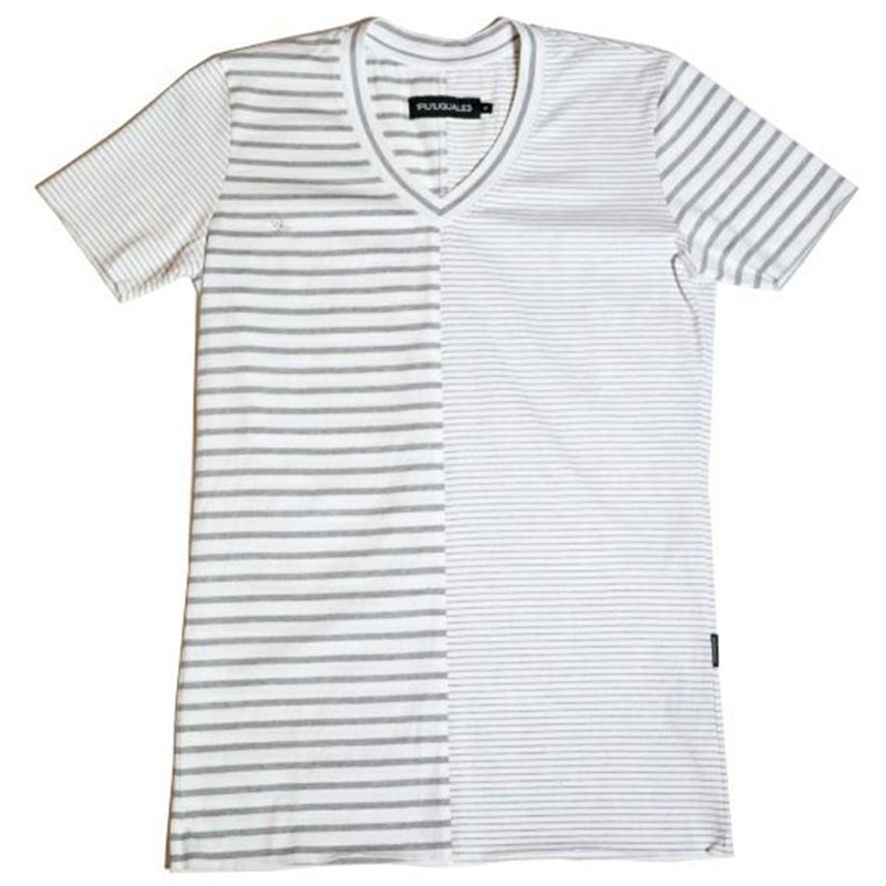 1PIU1UGUALE3 CRAZY BORDER V-NECK 半袖Tシャツ［ホワイト/グレー］