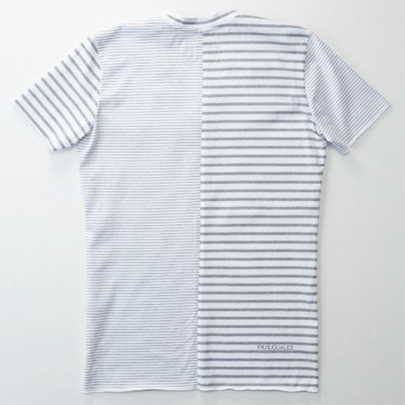 1PIU1UGUALE3 CRAZY BORDER V-NECK 半袖Tシャツ［ホワイト/グレー］